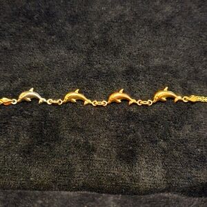 New 14k Italian subtle Tri-gold 4 Dolphin Bracelet. 7.25"...Beautiful